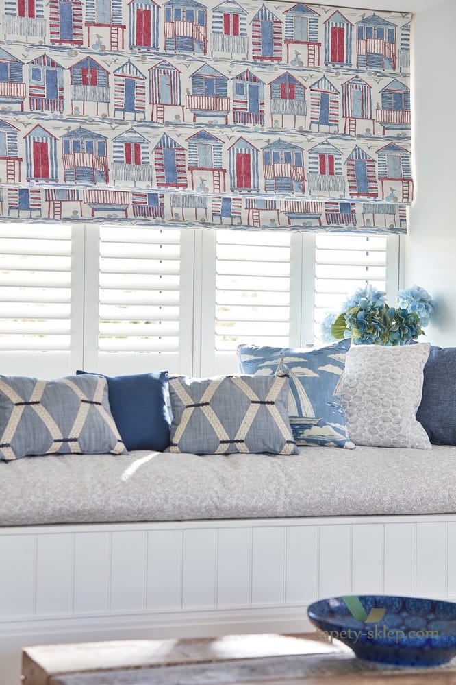 Tapeta marynistyczna Sanderson 216560 Beach Huts Port Isaac