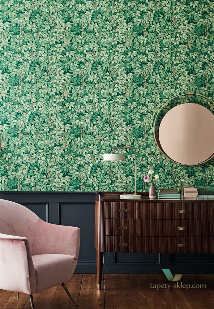 Tapeta Liście i Klucze Cole&Son Chiavi Segrete 114/9019 Fornasetti Senza Tempo