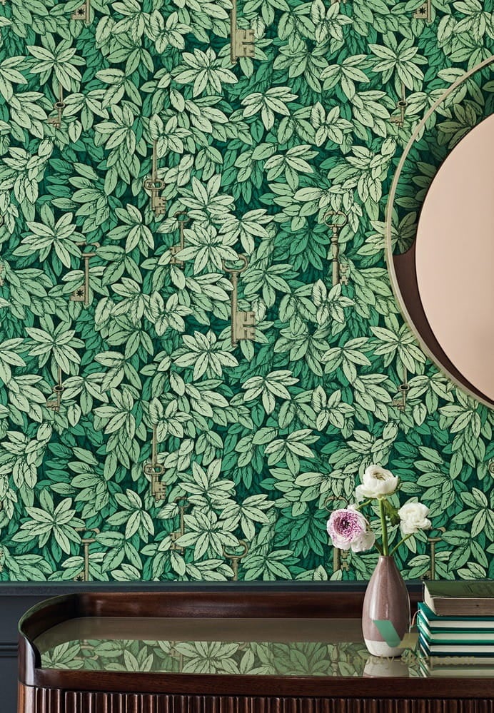 Tapeta Liście i Klucze Cole&Son Chiavi Segrete 114/26051 Fornasetti Senza Tempo