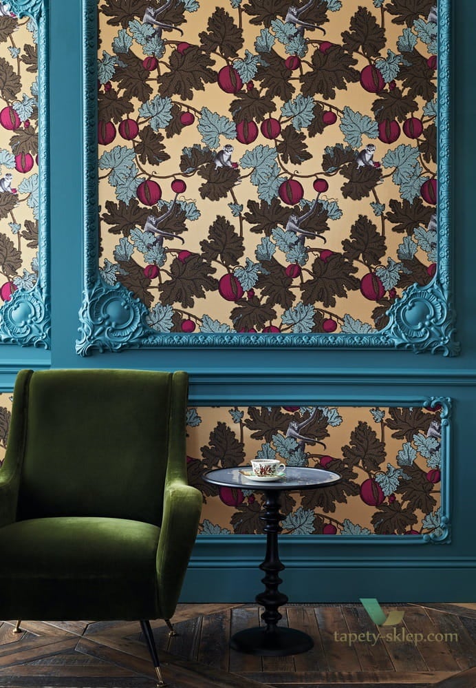 Tapeta Małpy i Owoce Granatu Cole&Son Frutto Proibito 114/1003 Fornasetti Senza Tempo