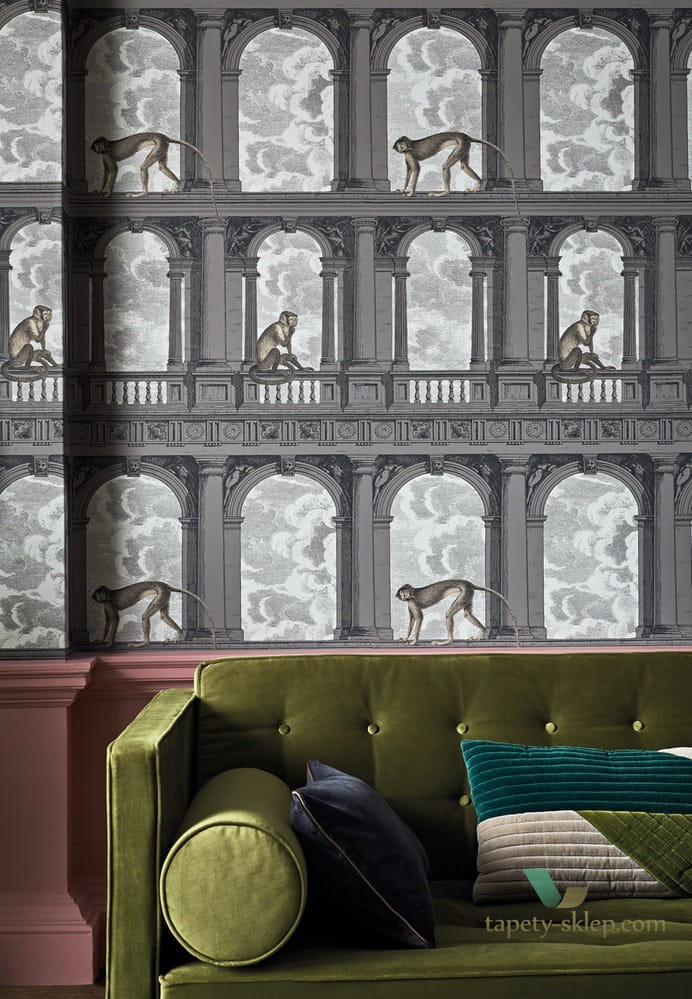 Tapeta Architektoniczna Małpa i Chmury Cole&Son Procuratie con Vista 114/8016 Fornasetti Senza Tempo