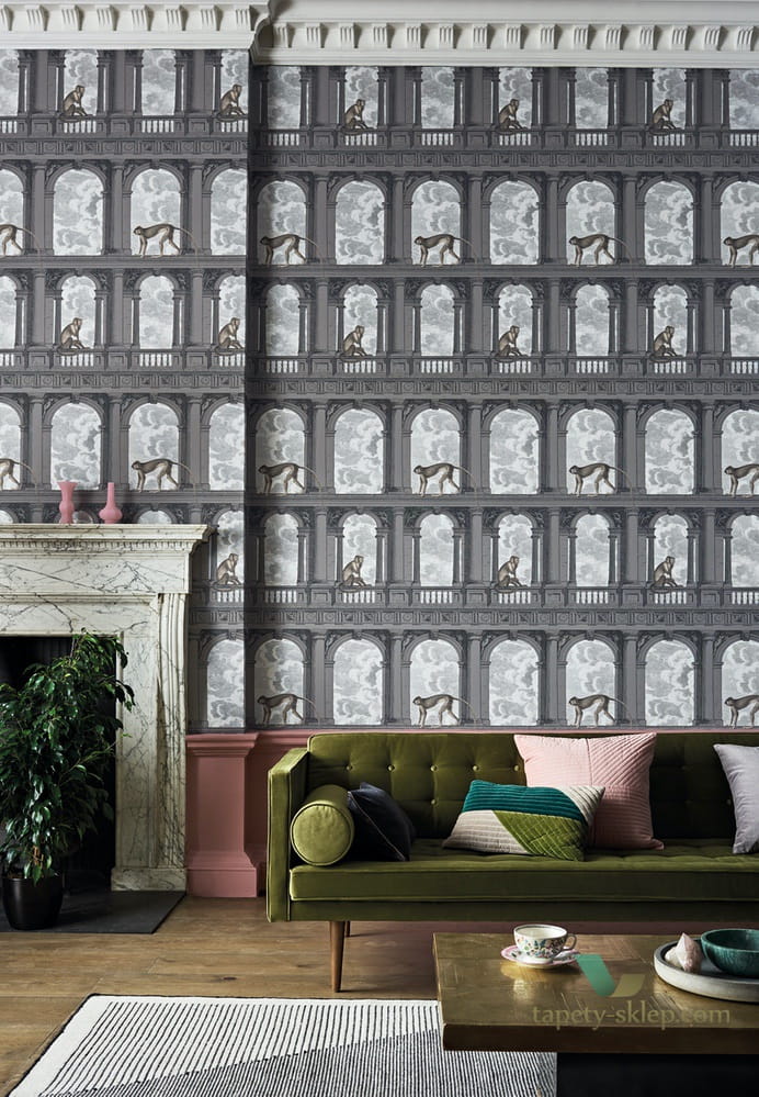 Tapeta Architektoniczna Małpa i Chmury Cole&Son Procuratie con Vista 114/8016 Fornasetti Senza Tempo