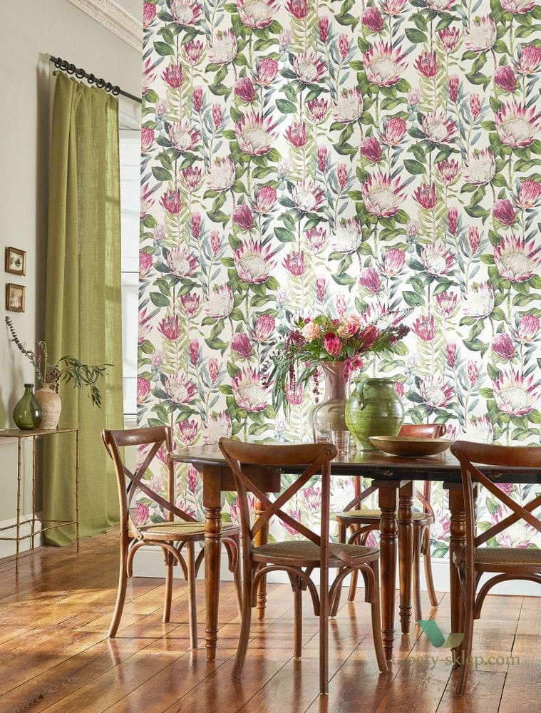 Tapeta kwiaty Sanderson 216645 King Protea The Glasshouse