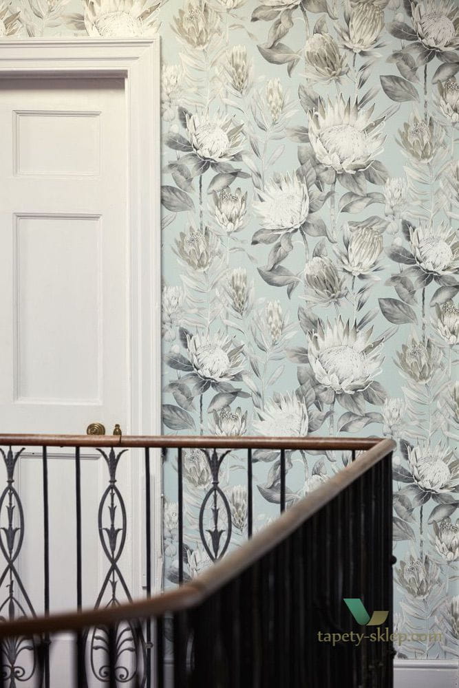 Tapeta kwiaty Sanderson 216646 King Protea The Glasshouse