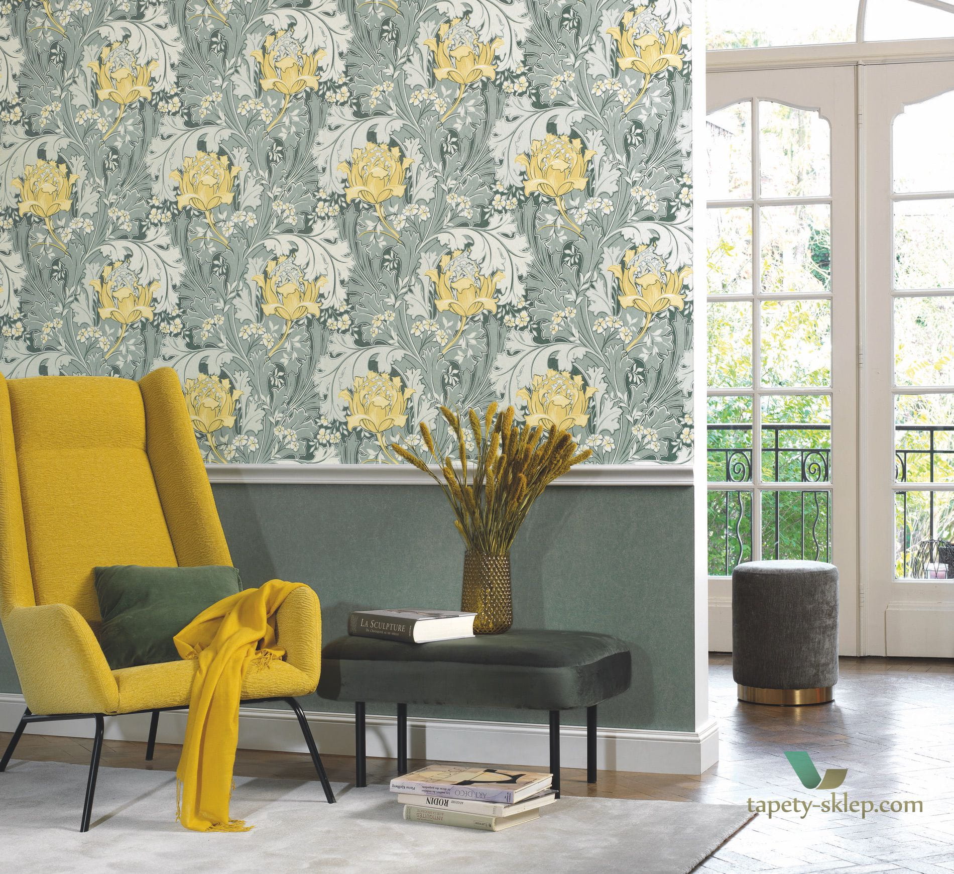Tapeta roślinny ornament Casadeco OXFD84069432 Jane Oxford