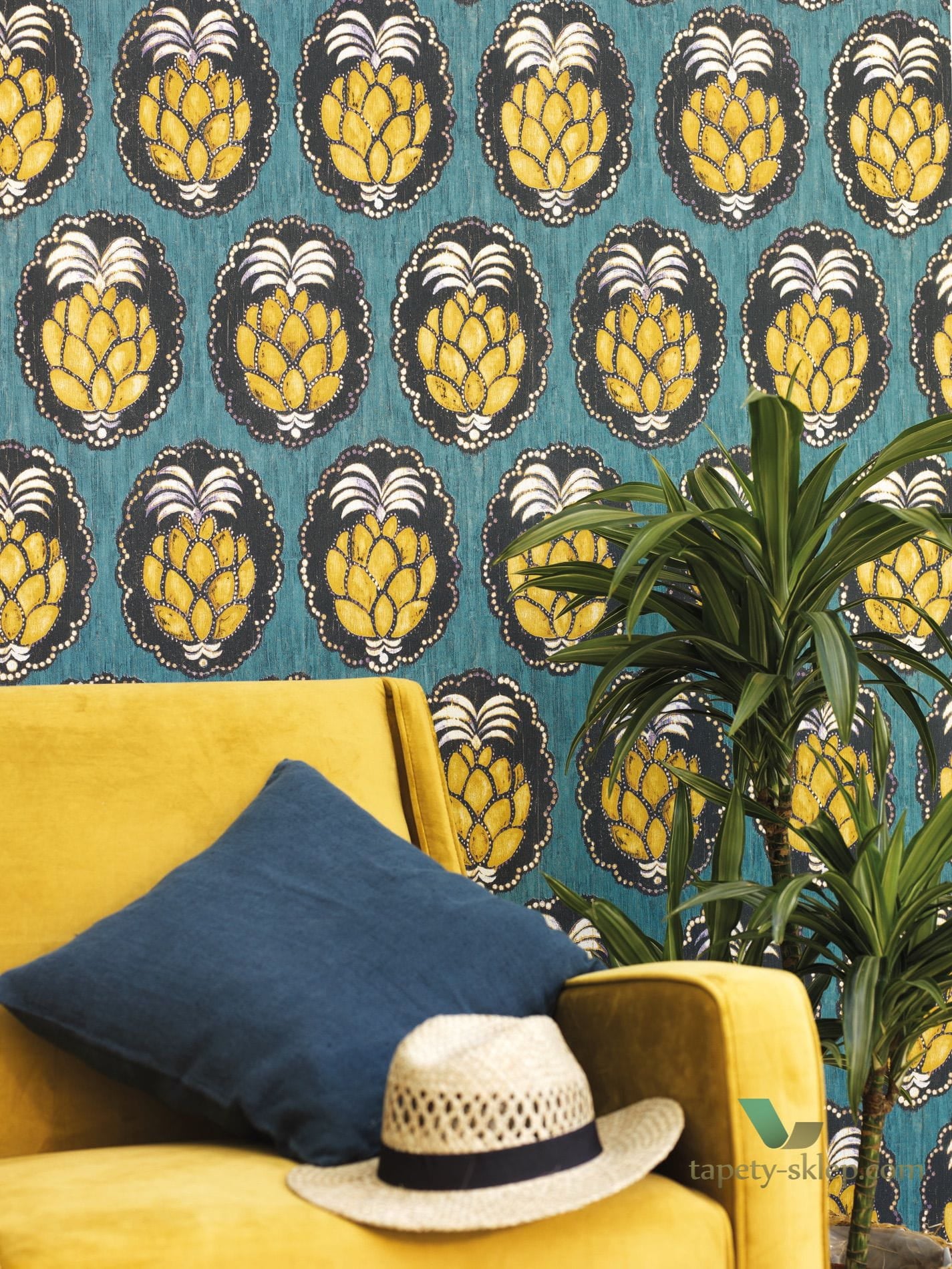 Tapeta Ananas Casadeco CBBA84356404 Pina Cuba