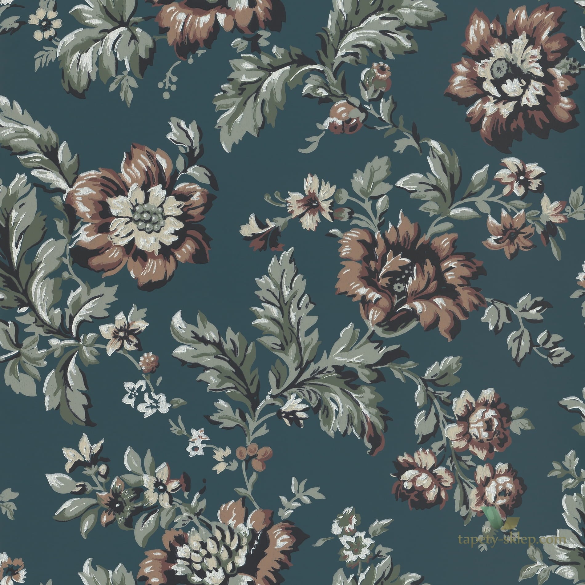 Tapeta Sandberg 407-86 Kwiaty Vintage Rosenholm Midnight Blue Ett Hem