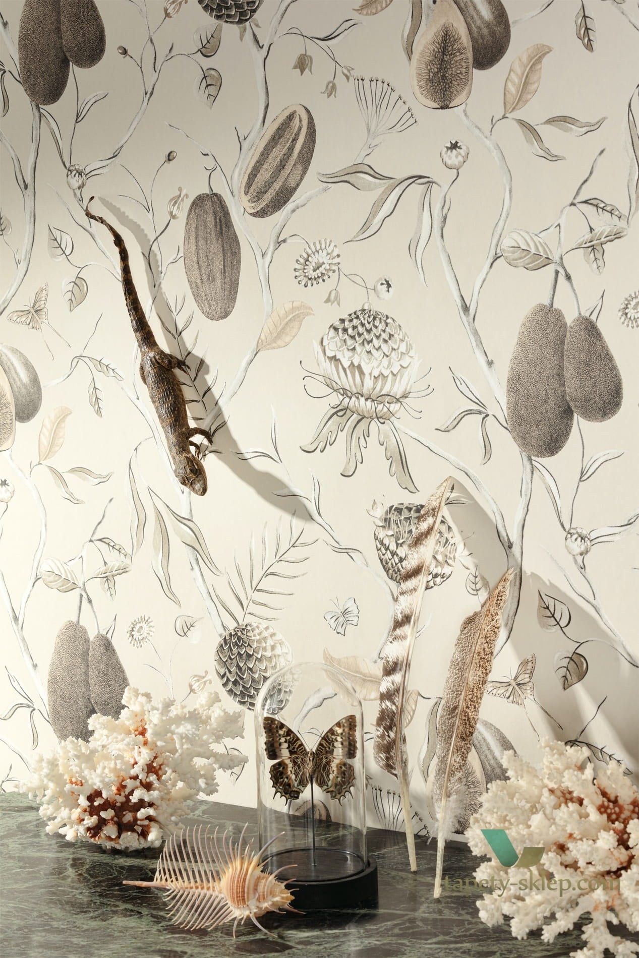 Tapeta botaniczna Khroma CAB601 Papaya Cabinet of Curiosities
