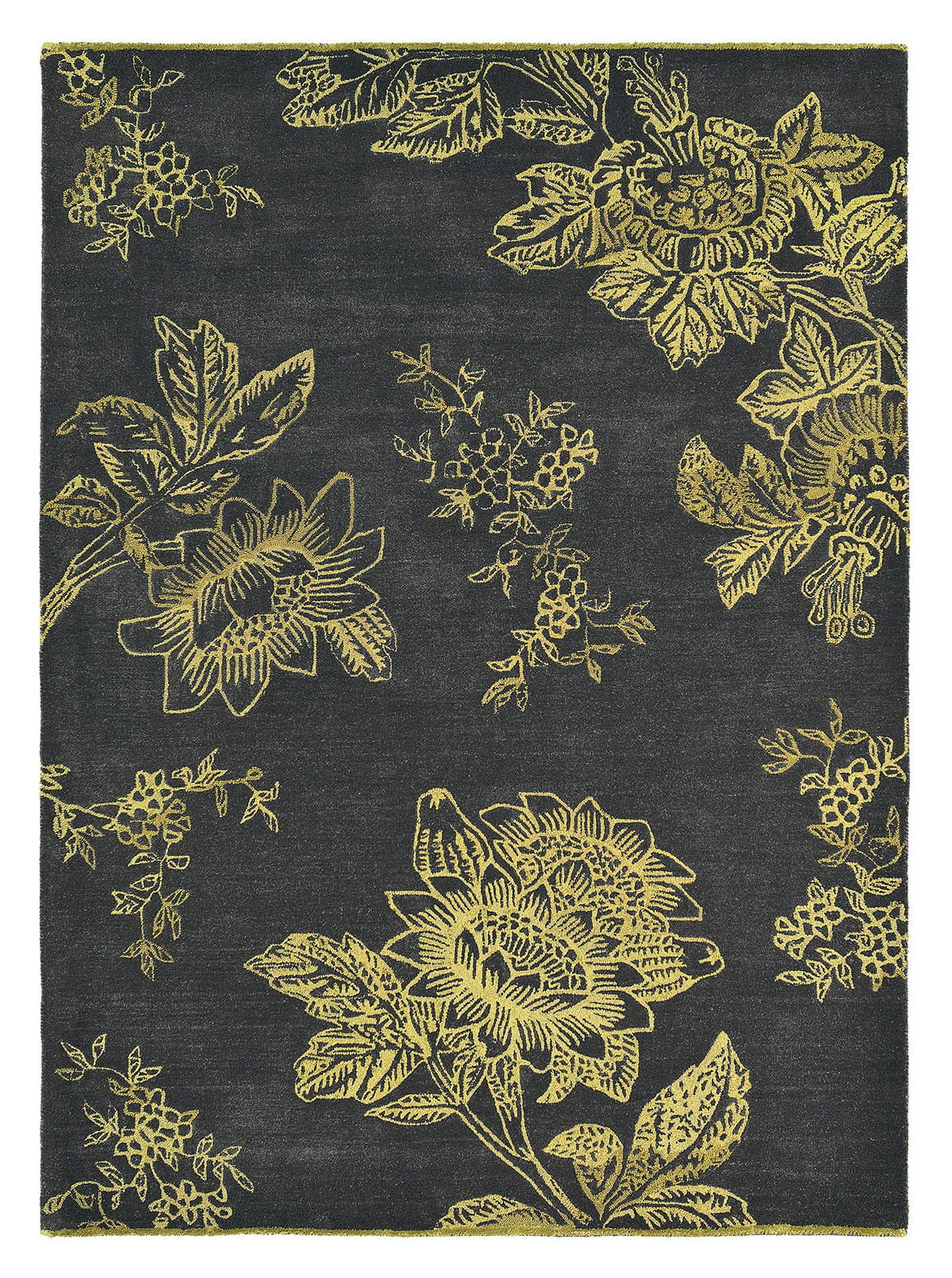 Czarno Złoty Dywan w Kwiaty - TONQUIN CHARCOAL 37005