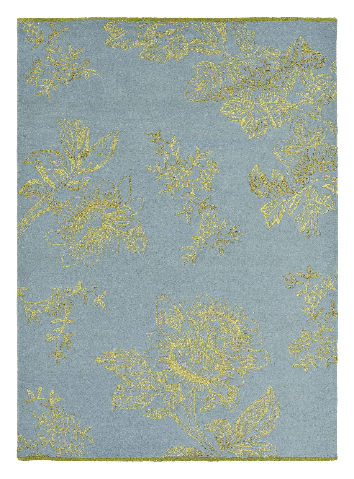 Niebiesko Złoty Dywan Wedgwood w Kwiaty - TONQUIN BLUE 37008