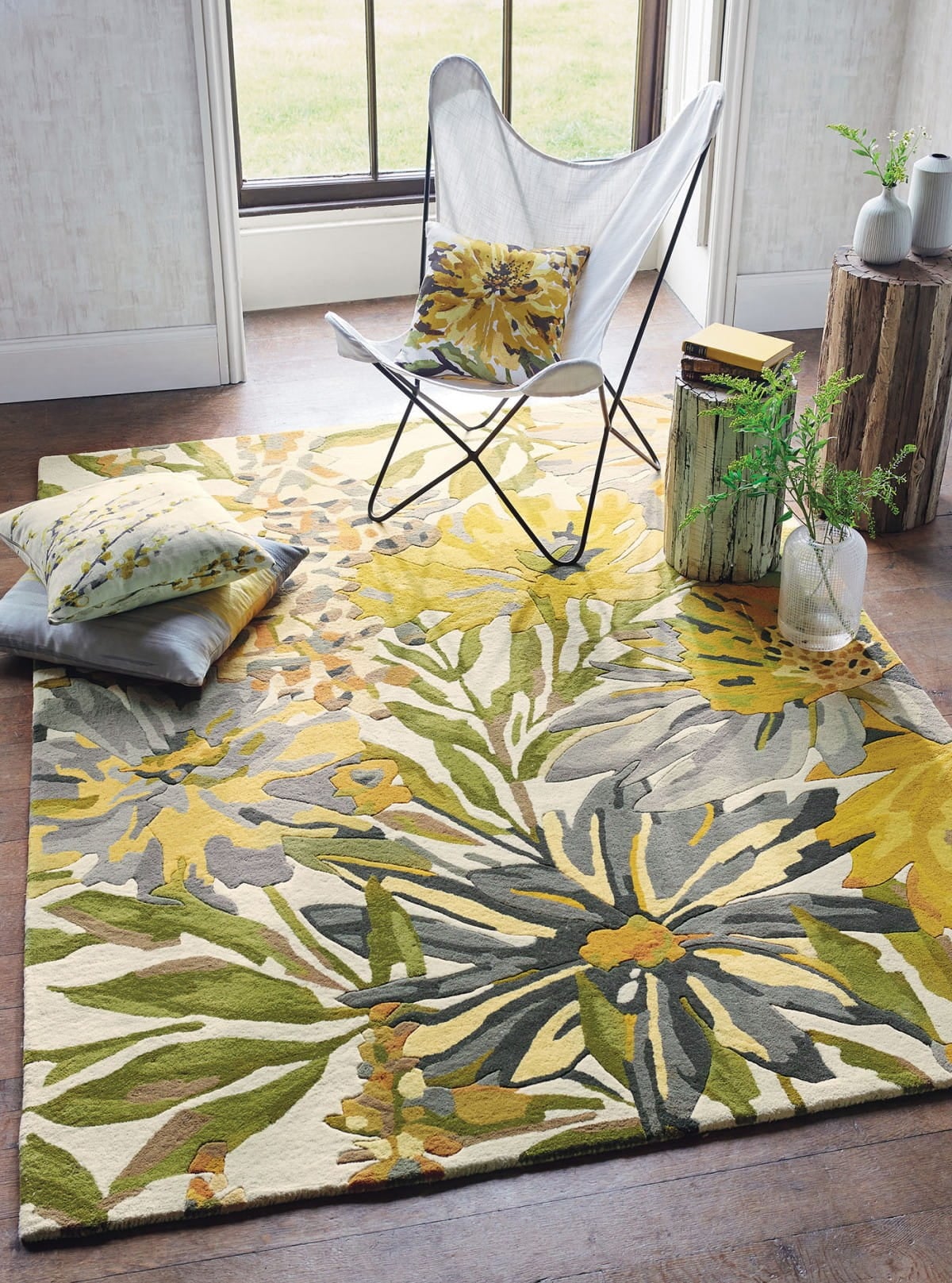 Zielono Żółty Dywan Harlequin w Kwiaty - FLOREALE MAIZE 44906