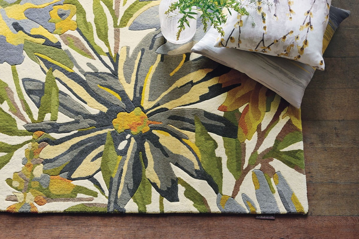 Zielono Żółty Dywan Harlequin w Kwiaty - FLOREALE MAIZE 44906