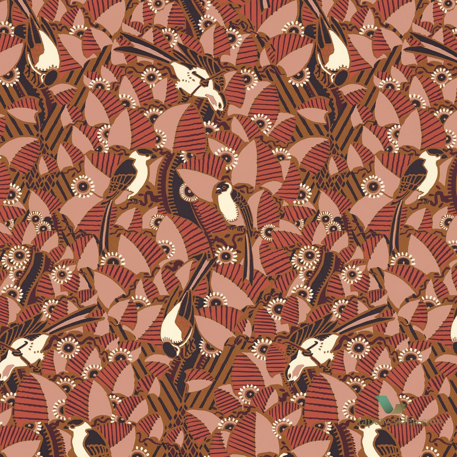 Tapeta w ptaki i liście Casamance Majoliques 74782672 Printemps Viennois