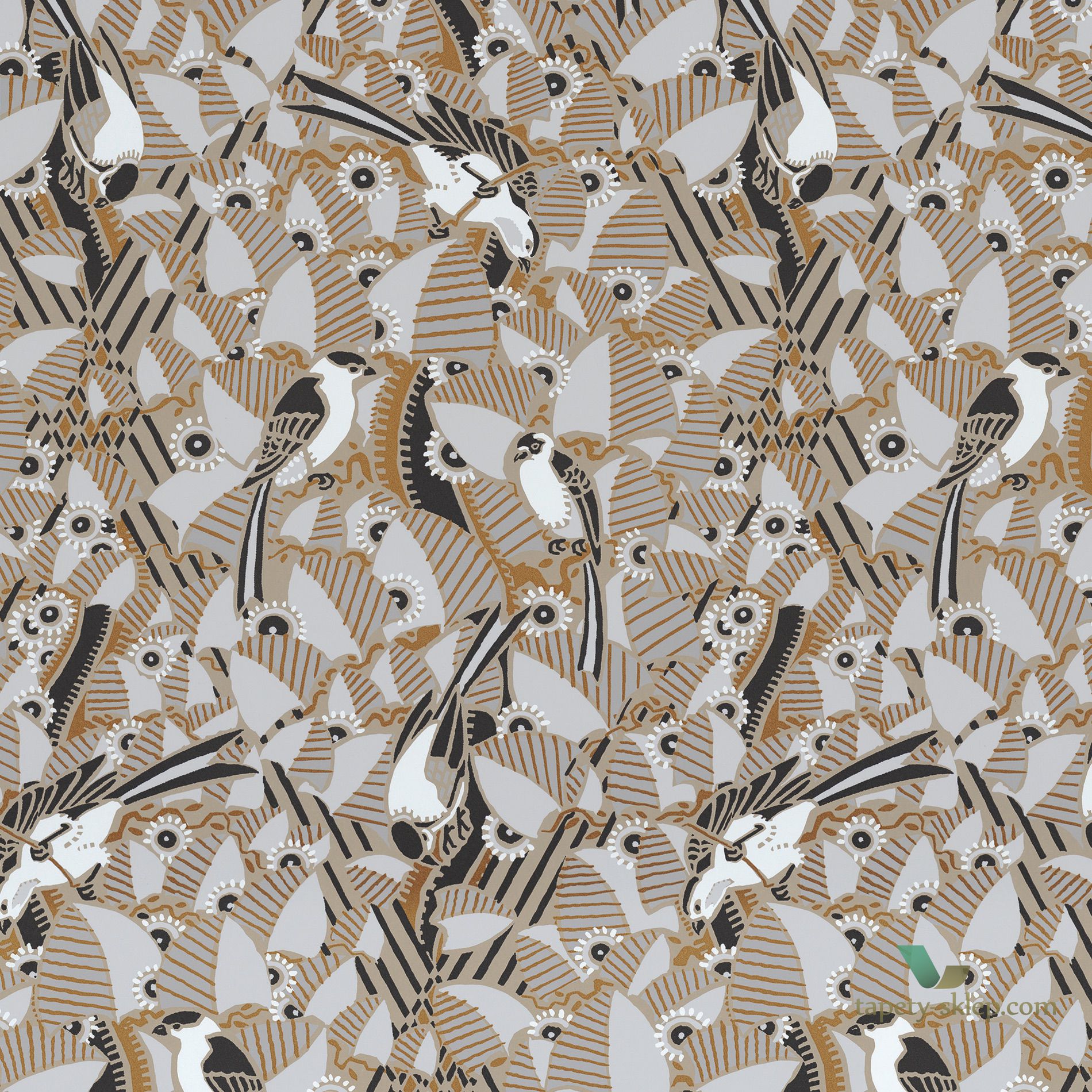 Tapeta w ptaki i liście Casamance Majoliques 74782978 Printemps Viennois