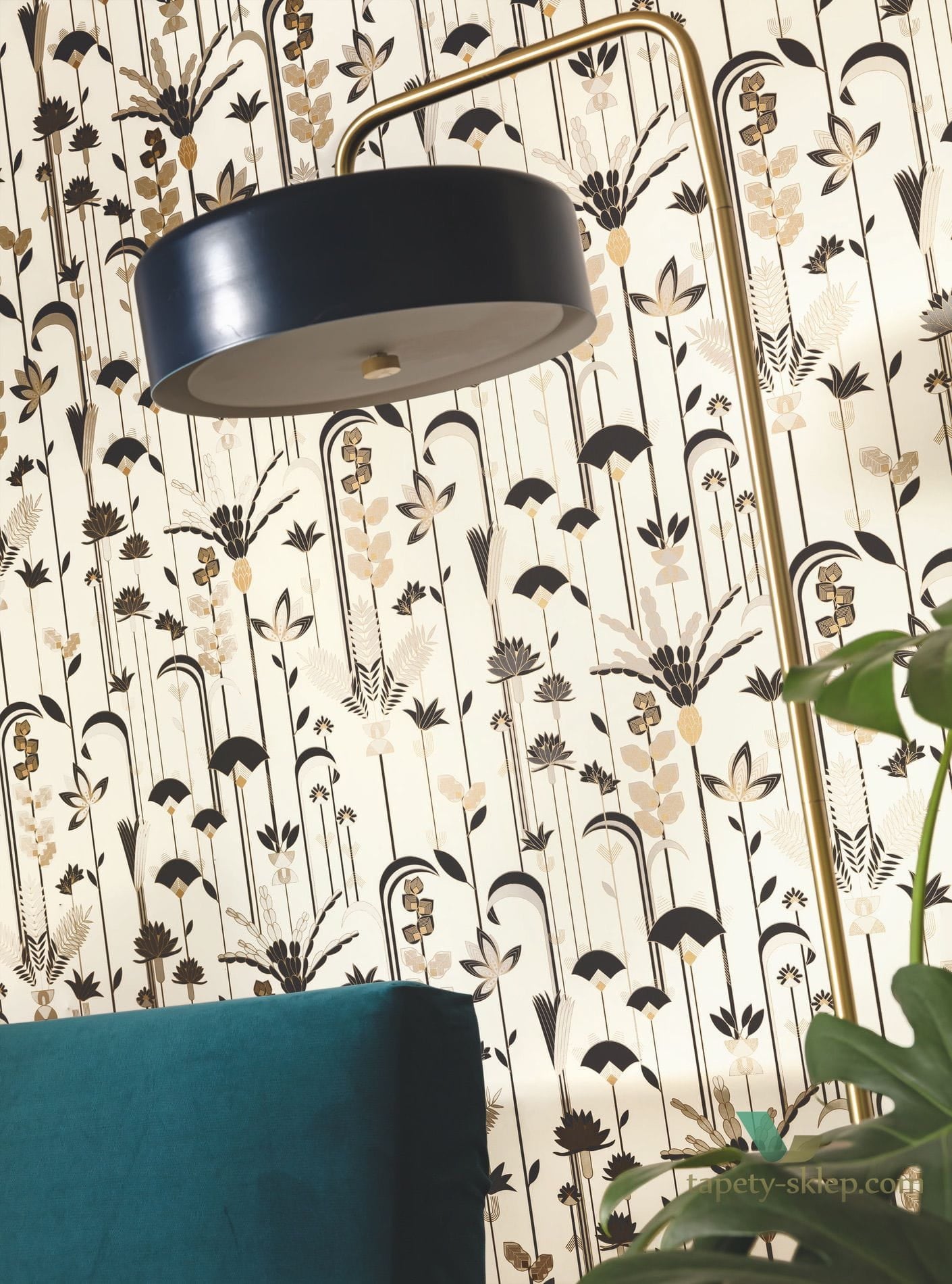 Tapeta roślinna w stylu Art-deco Caselio LBY 102094047 Ephemeral Labyrinth