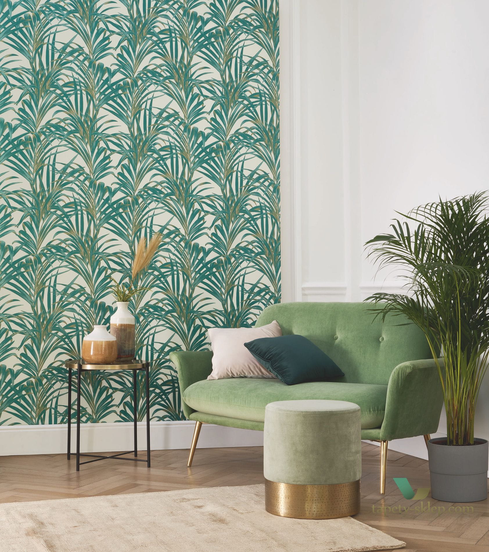 Tapeta w liście palmy Casadeco MNCT 28922318 Fougeres 1930