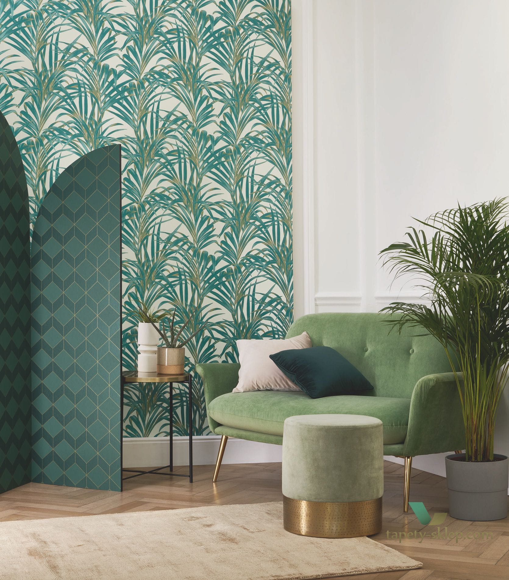 Tapeta w liście palmy Casadeco MNCT 28922318 Fougeres 1930