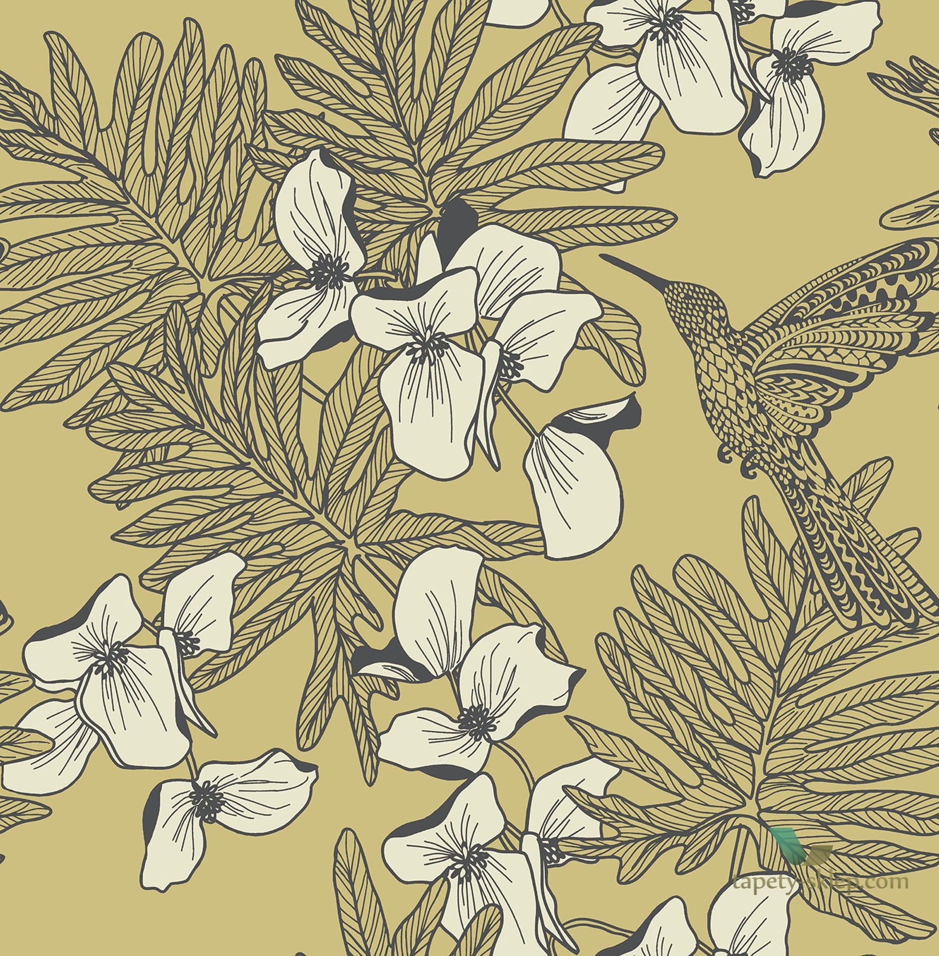 Tapeta 1838 Wallcoverings 1804-117-01 Hummingbird Mustard Aurora