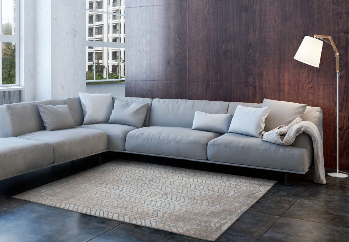 Niebiesko Biały Dywan Louis De Poortere w Jodełkę - TRIBECA BLUE 8927
