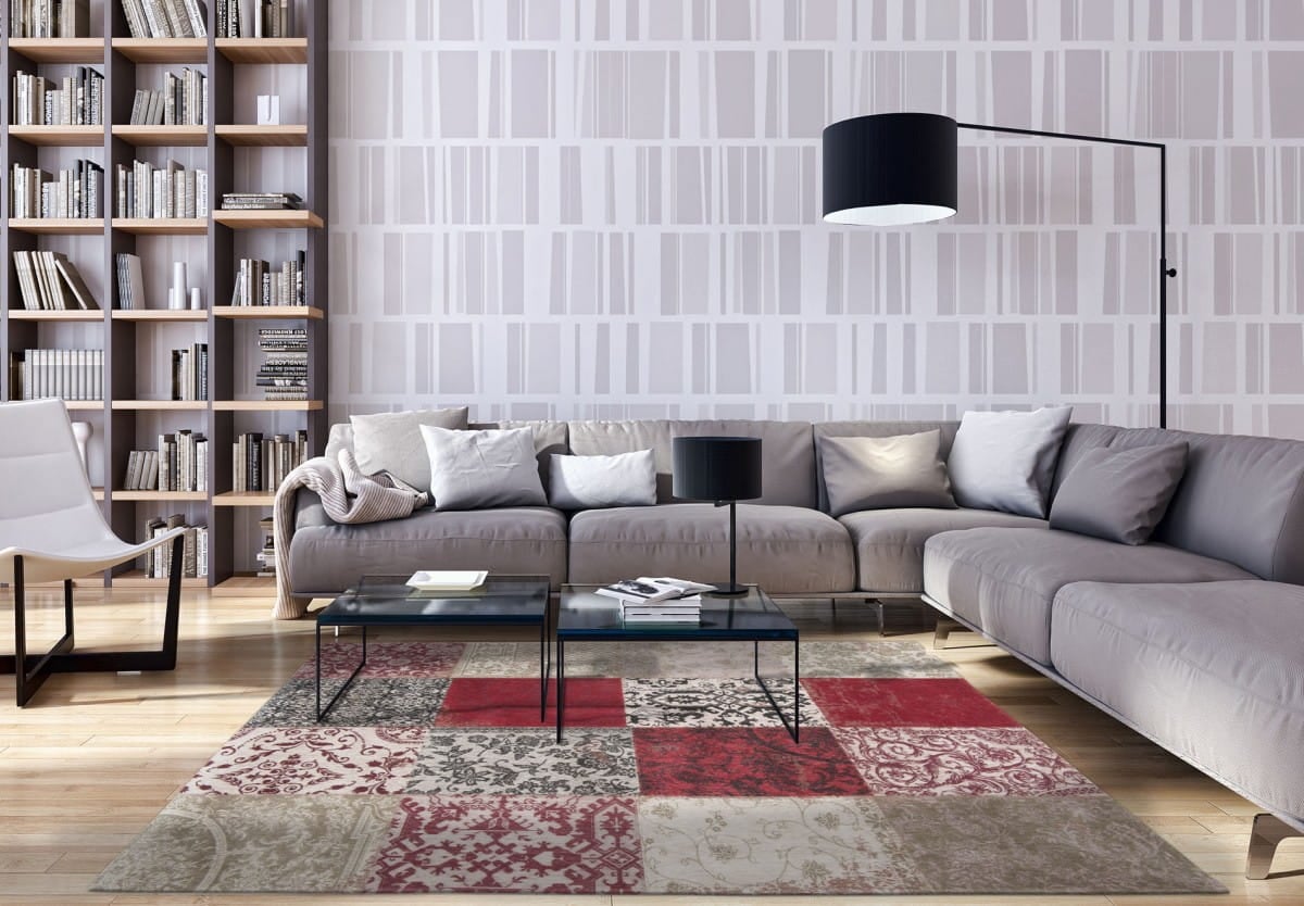 Czerwono Beżowy Dywan Louis De Poortere Patchwork - ANTWERP RED 8985