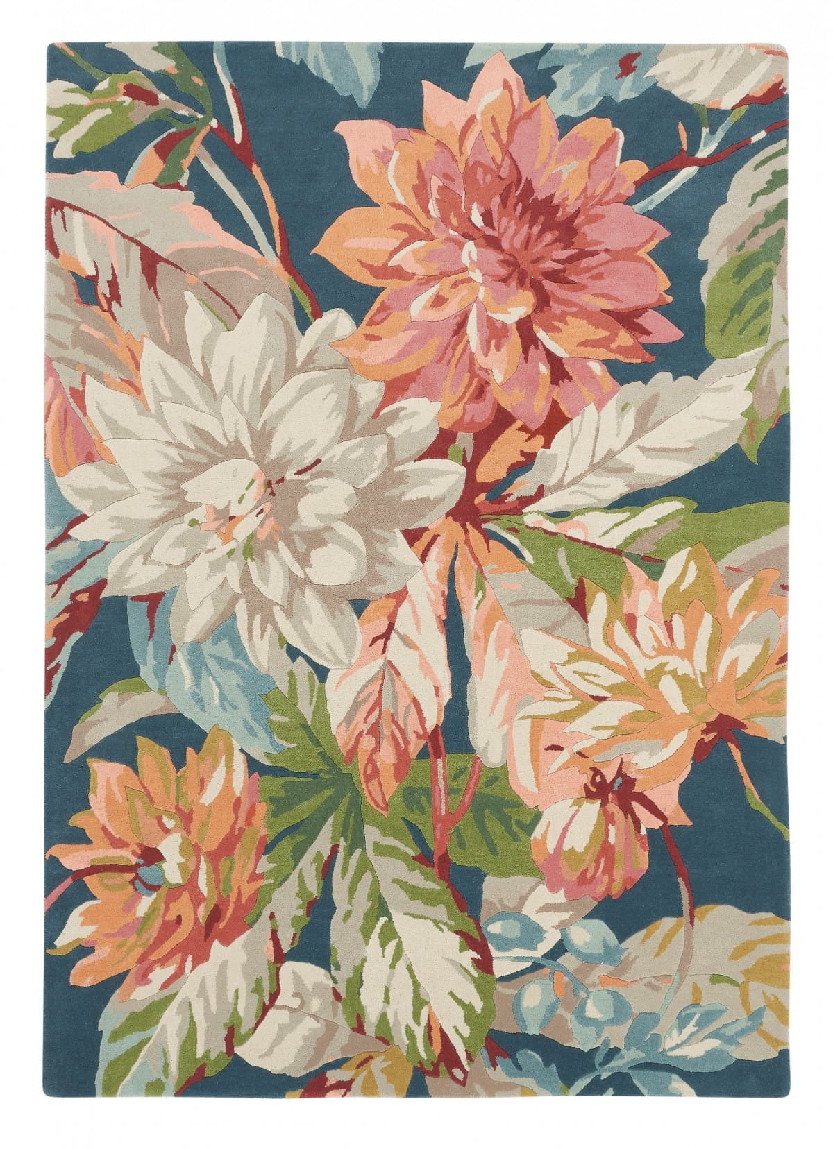 Granatowy Dywan Sanderson w Kwiaty - DAHLIA ROSEHIP TEAL 050608