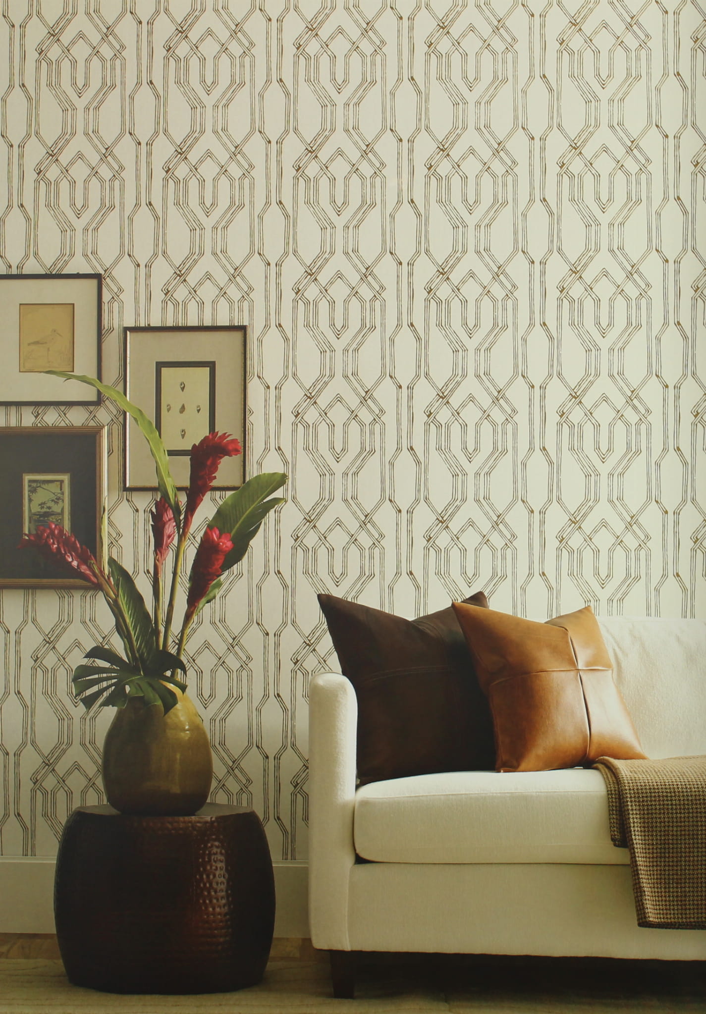 Tapeta orientalna kratownica York Wallcoverings AF6557 Oriental Lattice Tea Garden
