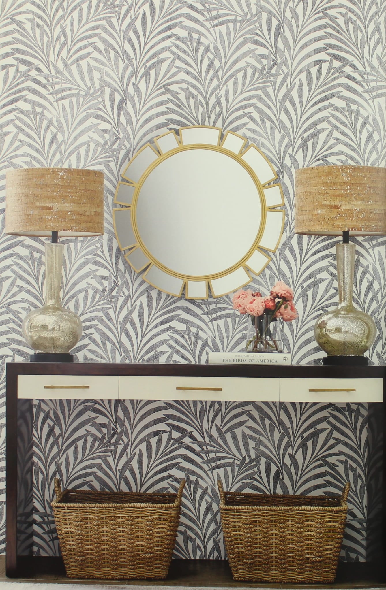 Tapeta liście York Wallcoverings HC7504 Tea Leaves (Stripe) Handcrafted Naturals
