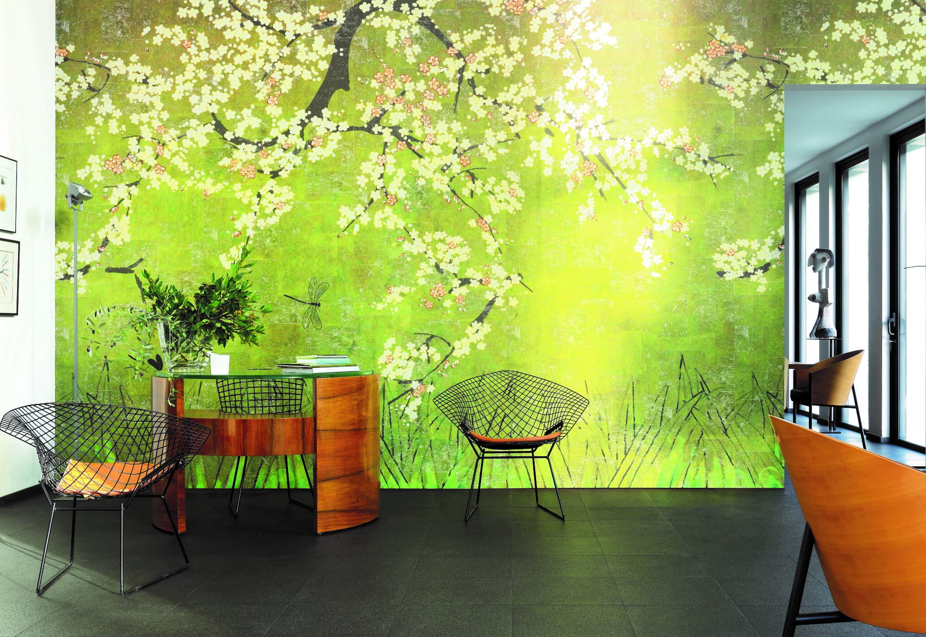 Mural kwitnące drzewa wiśni Elitis TP28904 Les Cerisiers Sauvages Soleil Levant