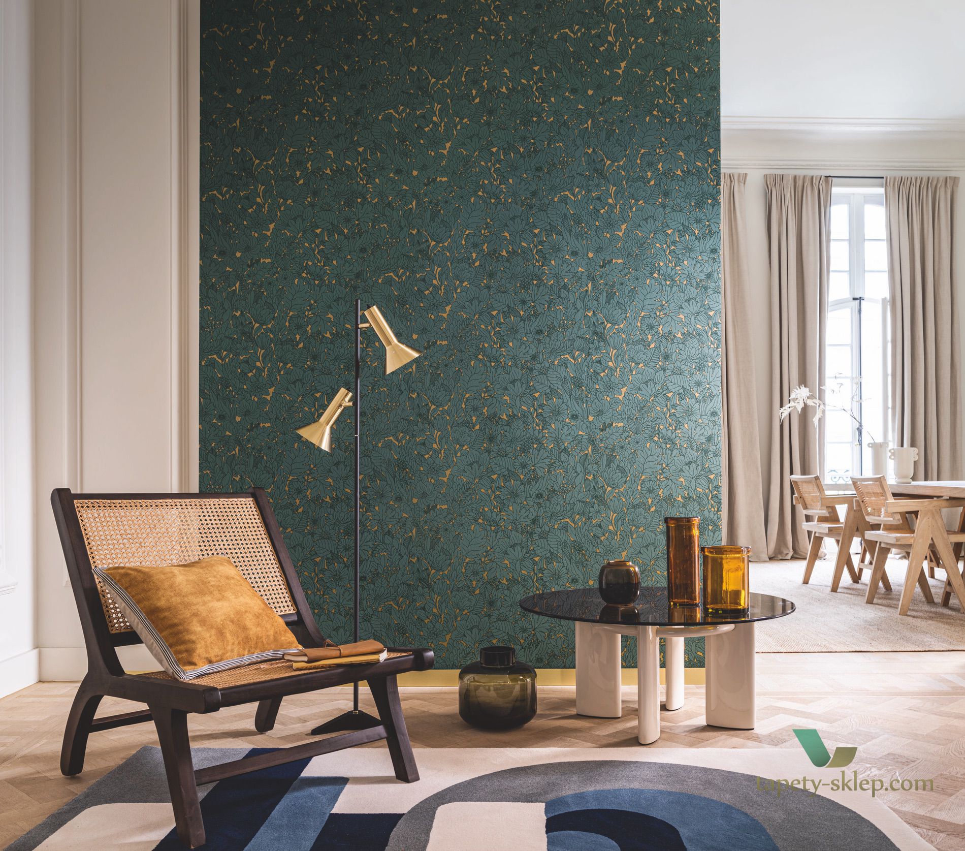 Tapeta w Kwiaty Vintage Casamance 75111528 Dahlia Ete Indien