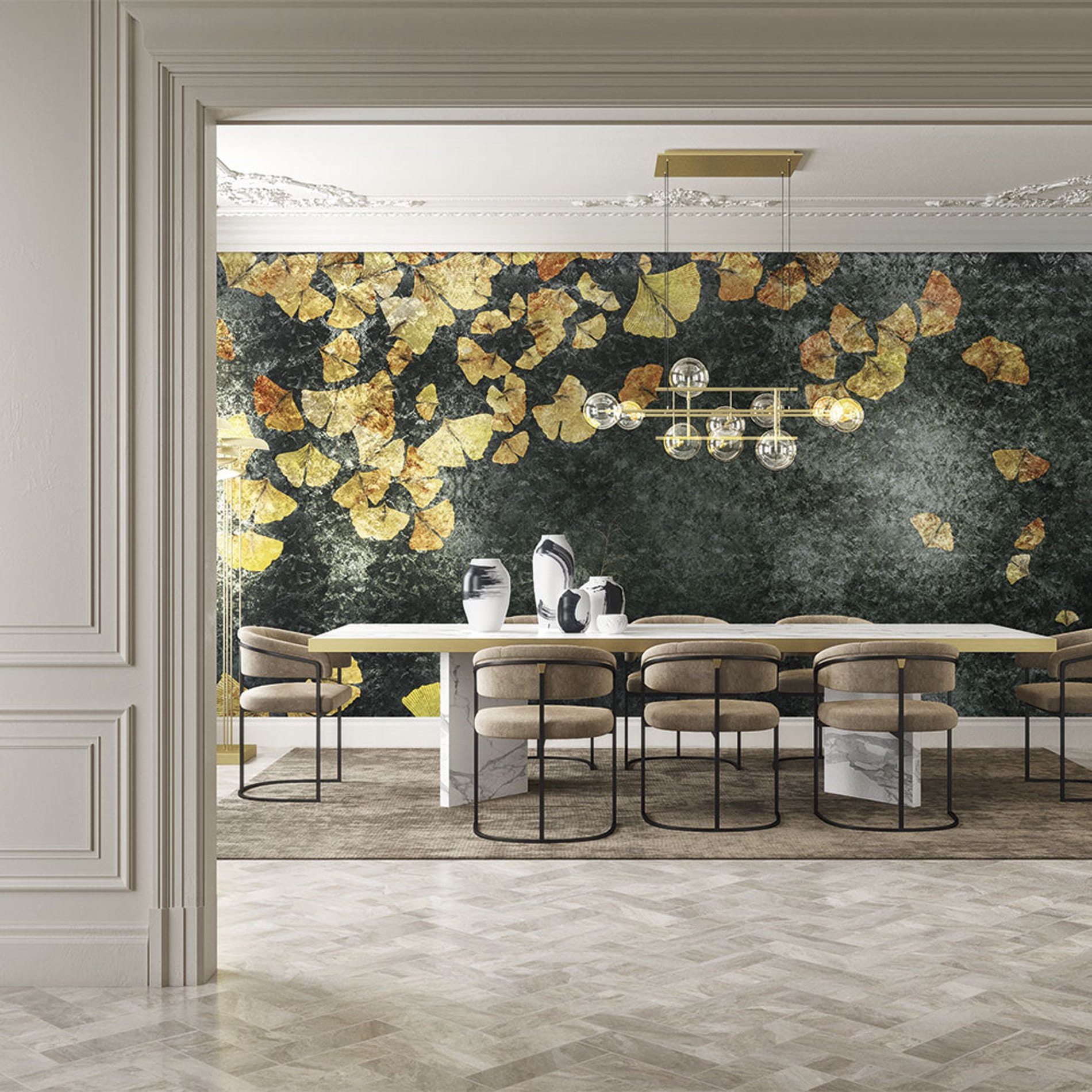 Tapeta Liście Ginko Biloba Inkiostro Bianco INKBGIL2004 Eternal Youth GoldenWall 2020