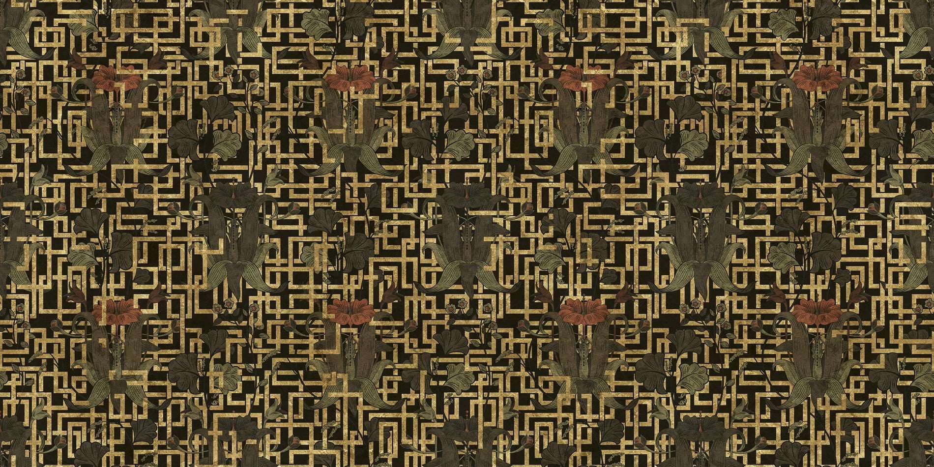 Tapeta Labirynt i Kwiaty Inkiostro Bianco INKTGQD2001 Nouveau GoldenWall 2020