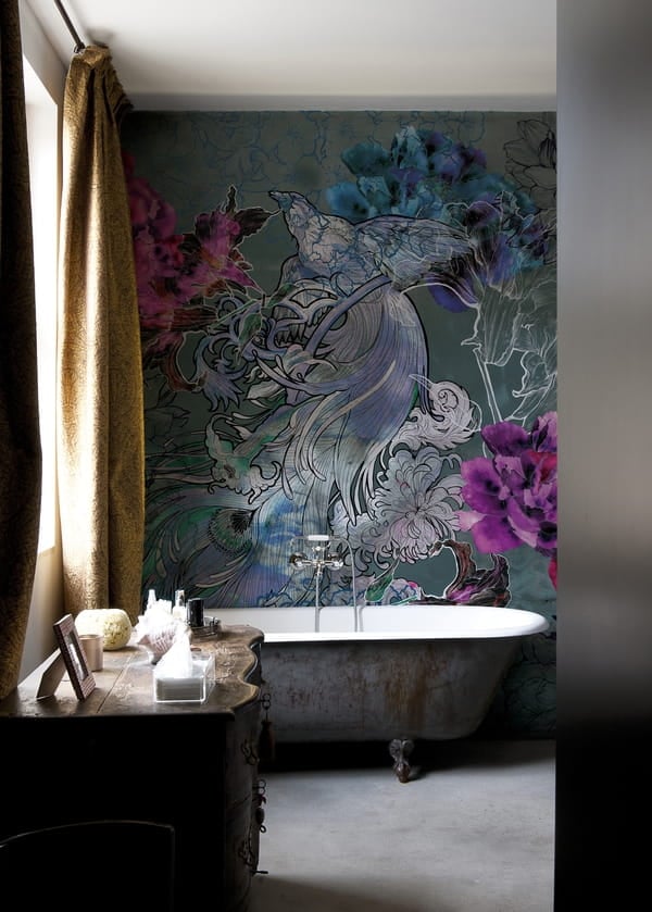 Fototapeta pod prysznic w kwiaty i ptaki WET_MD1502 Mystical dream Wall and Deco
