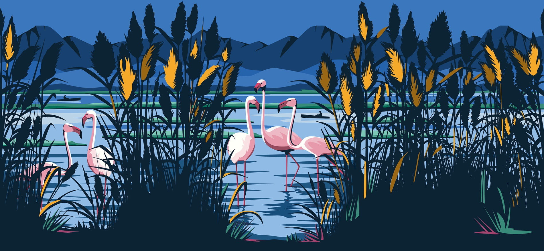 Tapeta Flamingi Inkiostro Bianco INKGCSI2001 Lagoon Inediti Cruise Collection Arcade