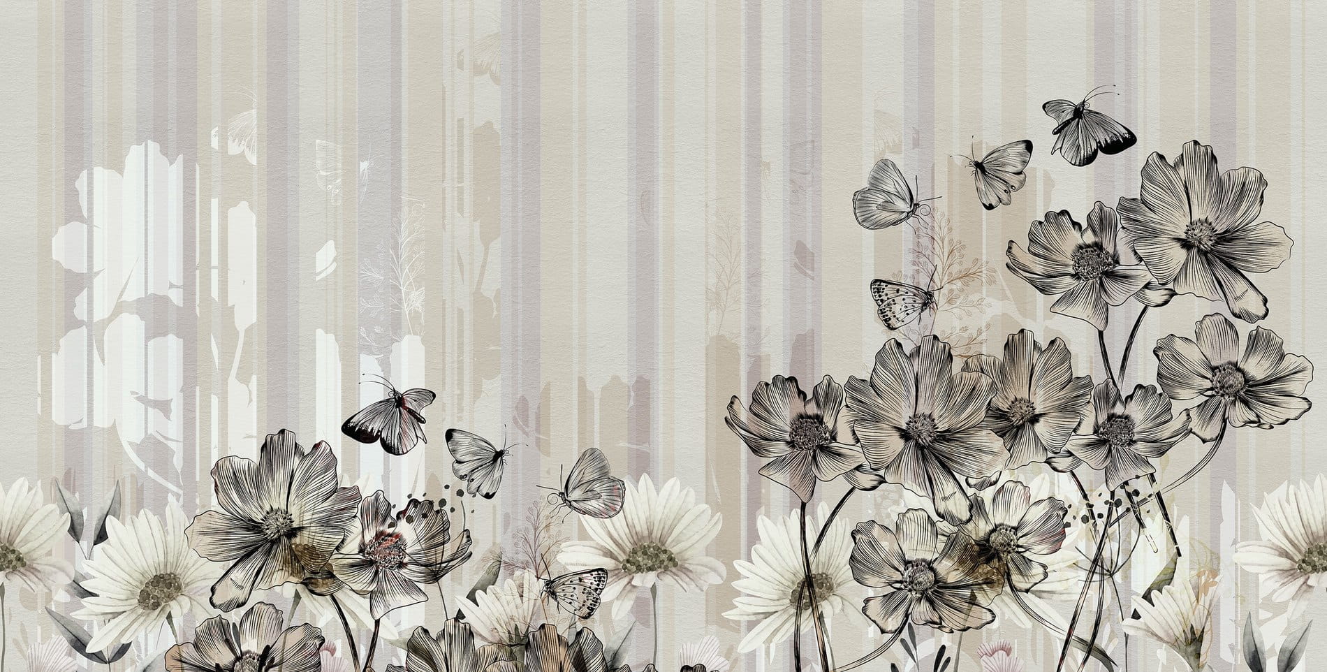 Tapeta Polne Kwiaty Inkiostro Bianco FLOWERLINES INKLSMQ2002 Sketchbook Collection