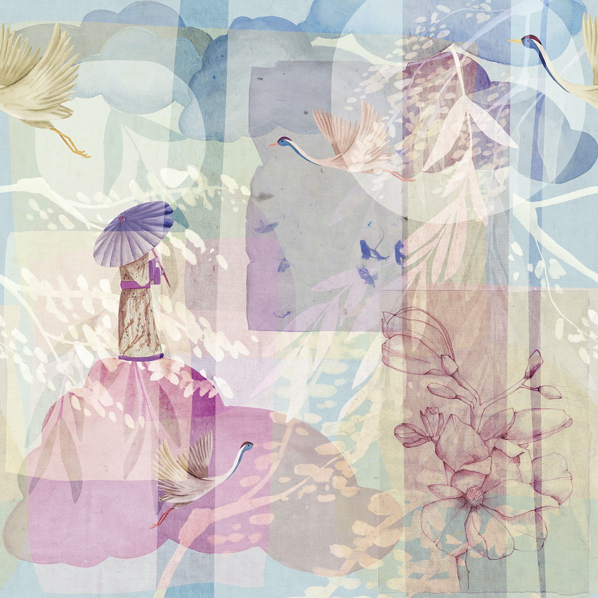 Tapeta W Orinetalnym Stylu Inkiostro Bianco PRIMAVERA INKAEGS2001 Sketchbook Collection