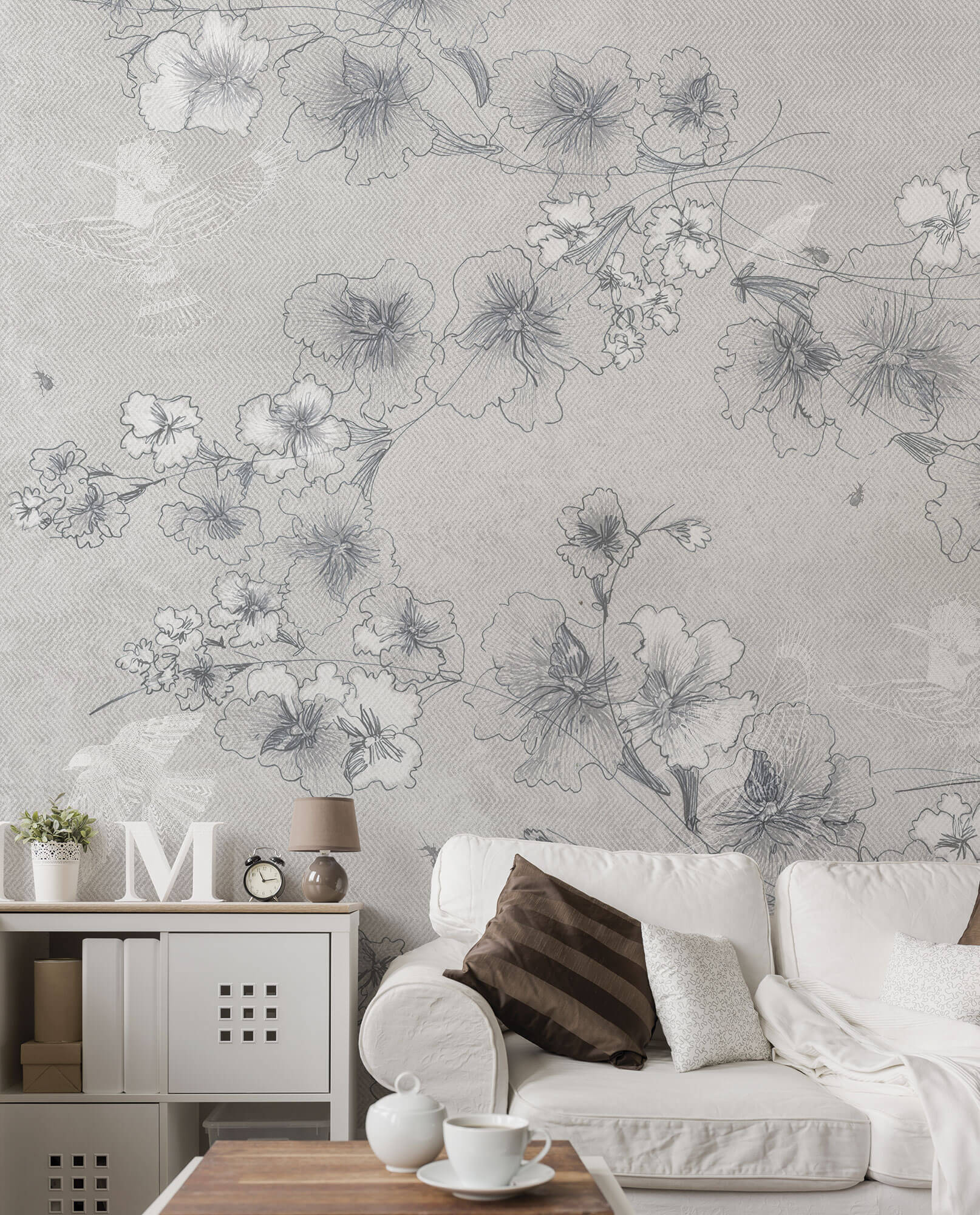 Tapeta kwiaty i ptaki Tecnografica 56417 Birdflower Grey Deco