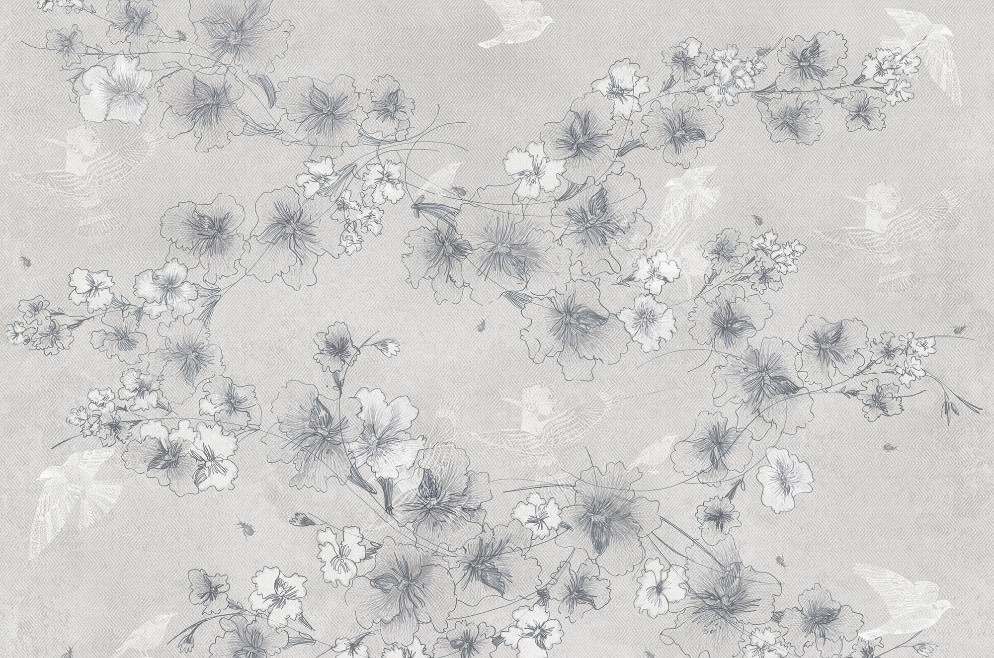 Tapeta kwiaty i ptaki Tecnografica 56417 Birdflower Grey Deco