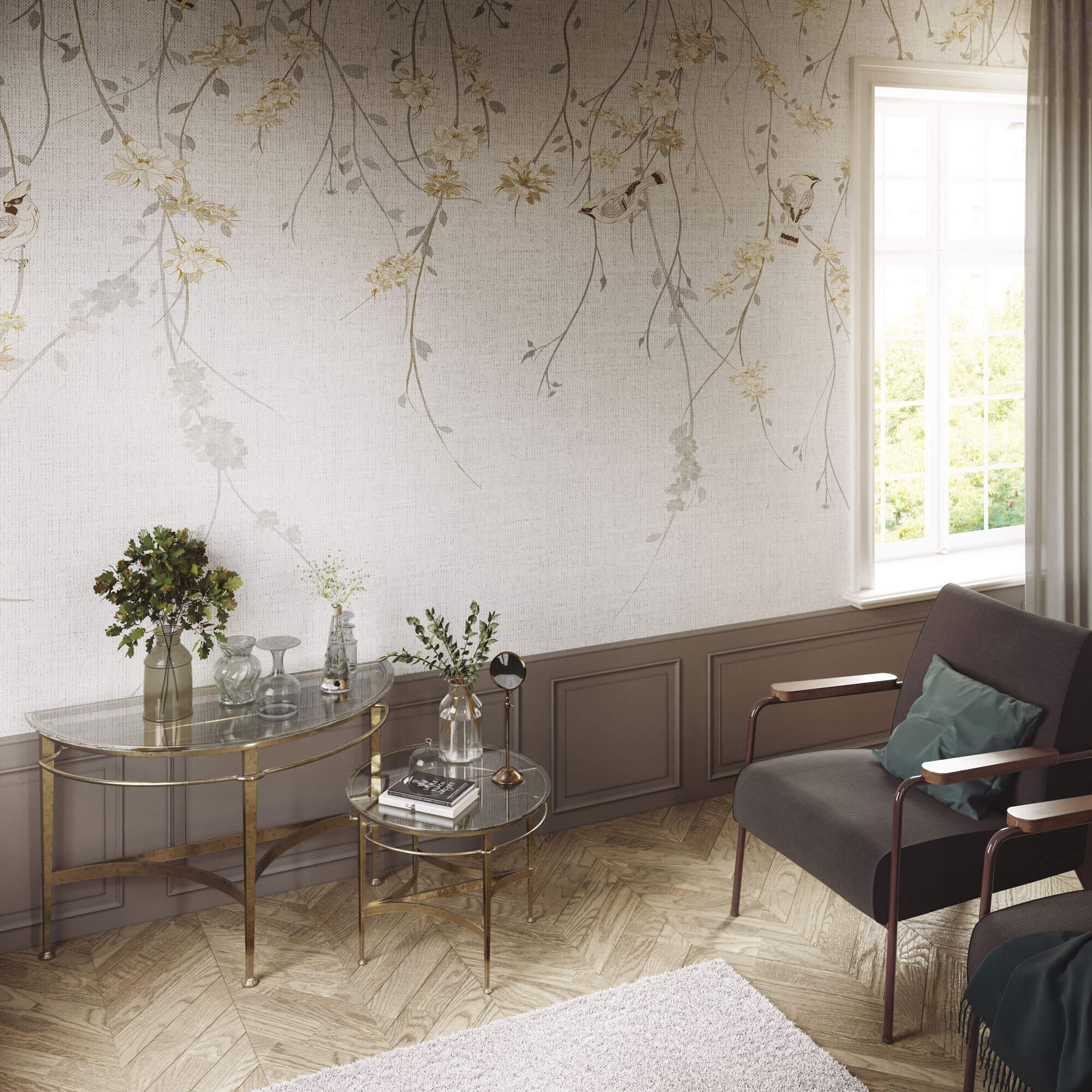 Tapeta Delikatne Kwiaty I Ptaki Tecnografica 70822-2 Waxwing White