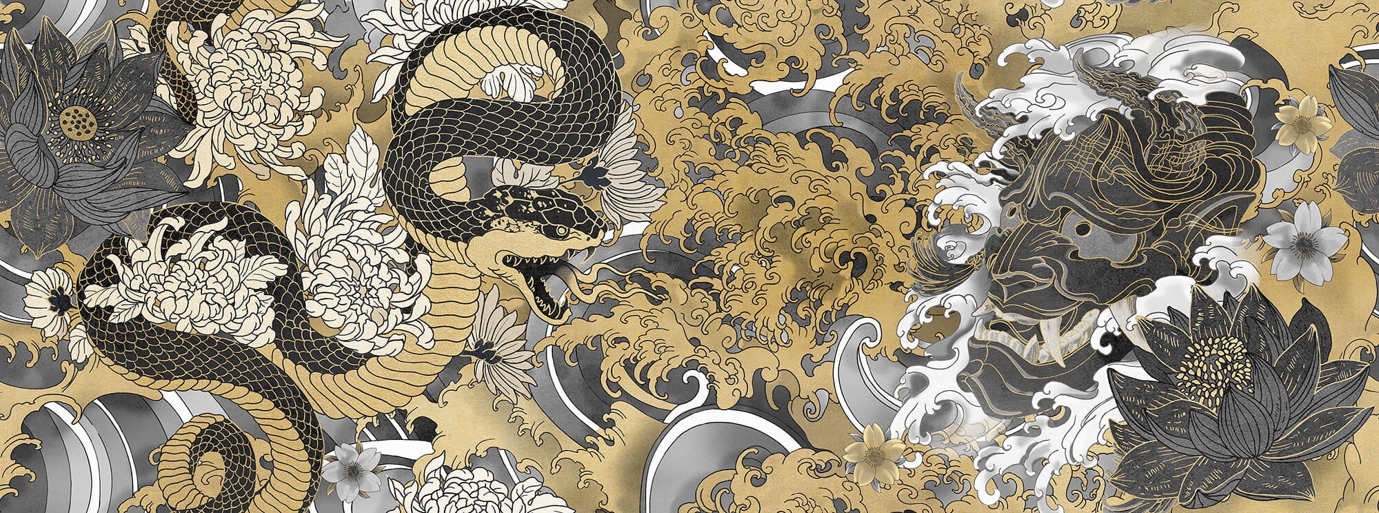 Tapeta Japońska Mitologia Tecnografica 75344 2a-Yokai Gold A