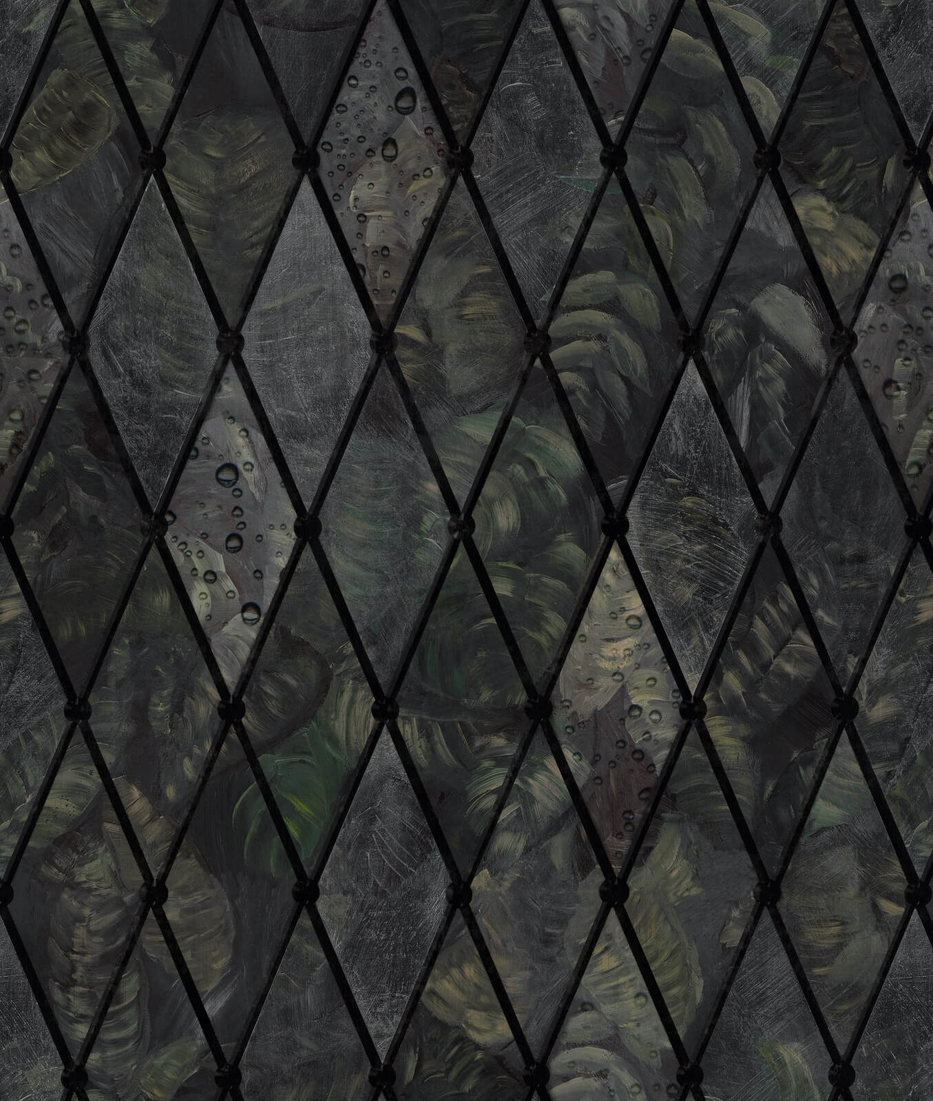 Tapeta z rombami i roślinnym wzorem Rebel Walls R17451 Cornwall Emerald Oddity