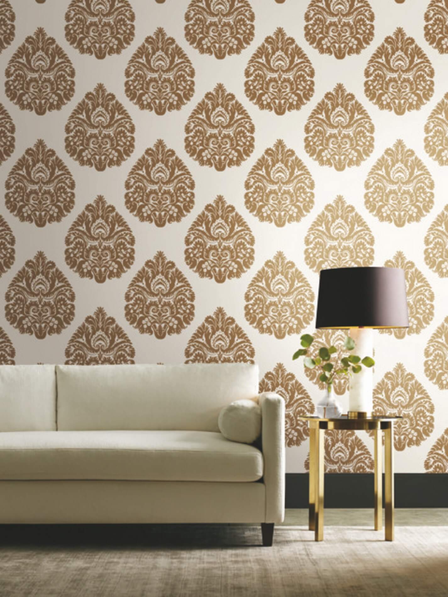 Tapeta z adamaszkiem York KT2141 Teardrop Damask 24 Karat