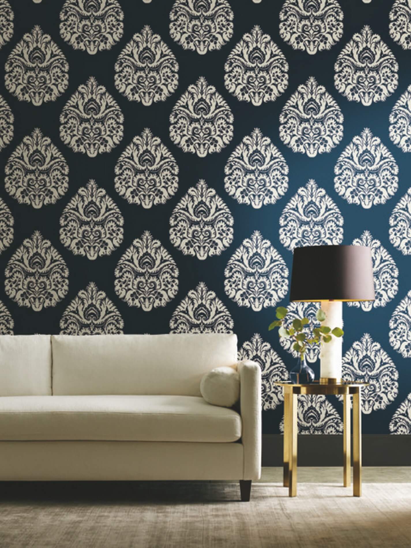 Tapeta z adamaszkiem York KT2143 Teardrop Damask 24 Karat