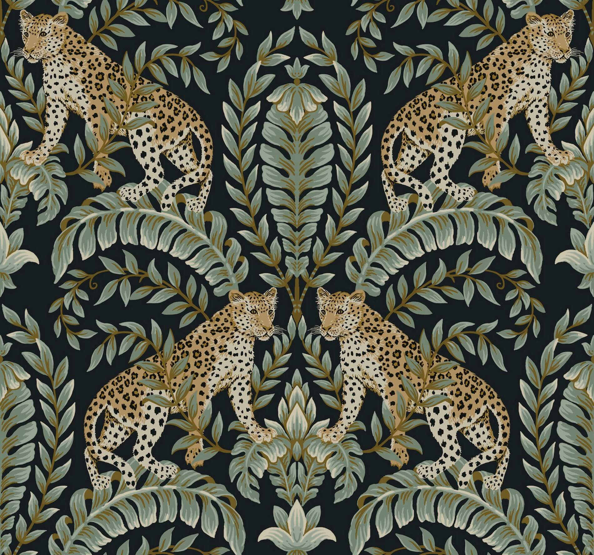 Tapeta w lamparty i liście York KT2205 Jungle Leopard 24 Karat