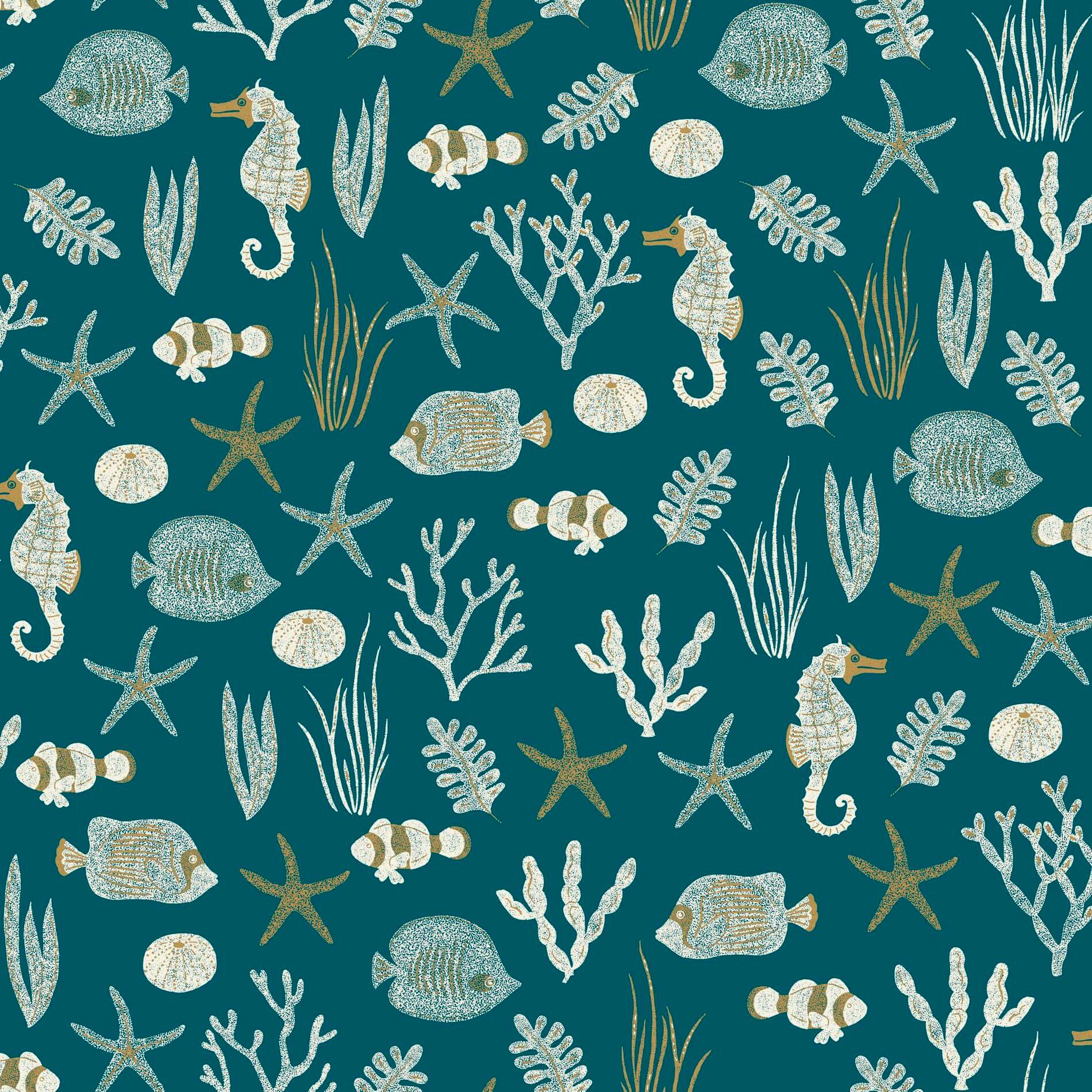 Tapeta marynistyczna muszle ryby koralowce Caselio SYO 102806022 Selfish Sea You Soon