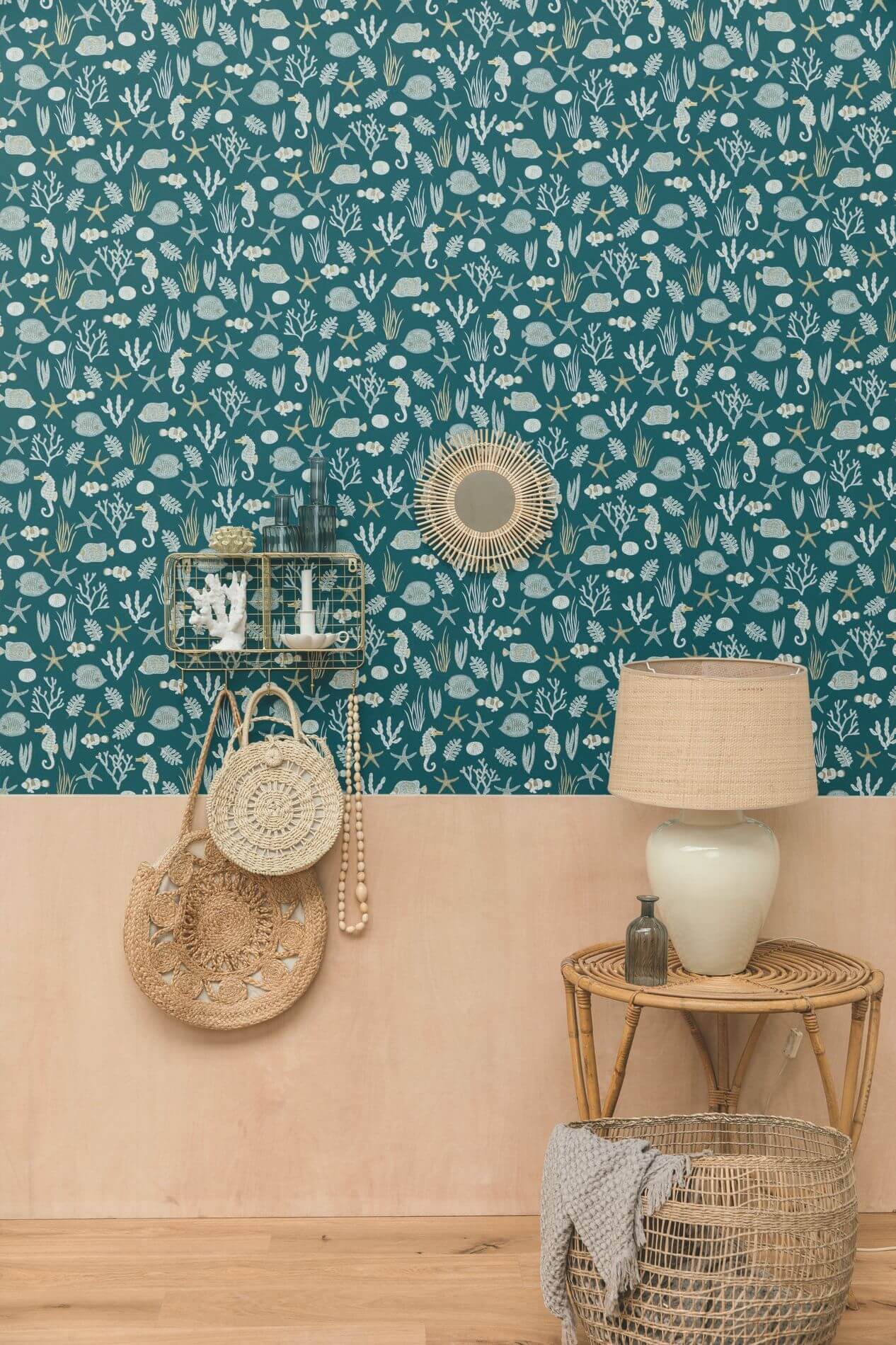 Tapeta marynistyczna muszle ryby koralowce Caselio SYO 102806022 Selfish Sea You Soon