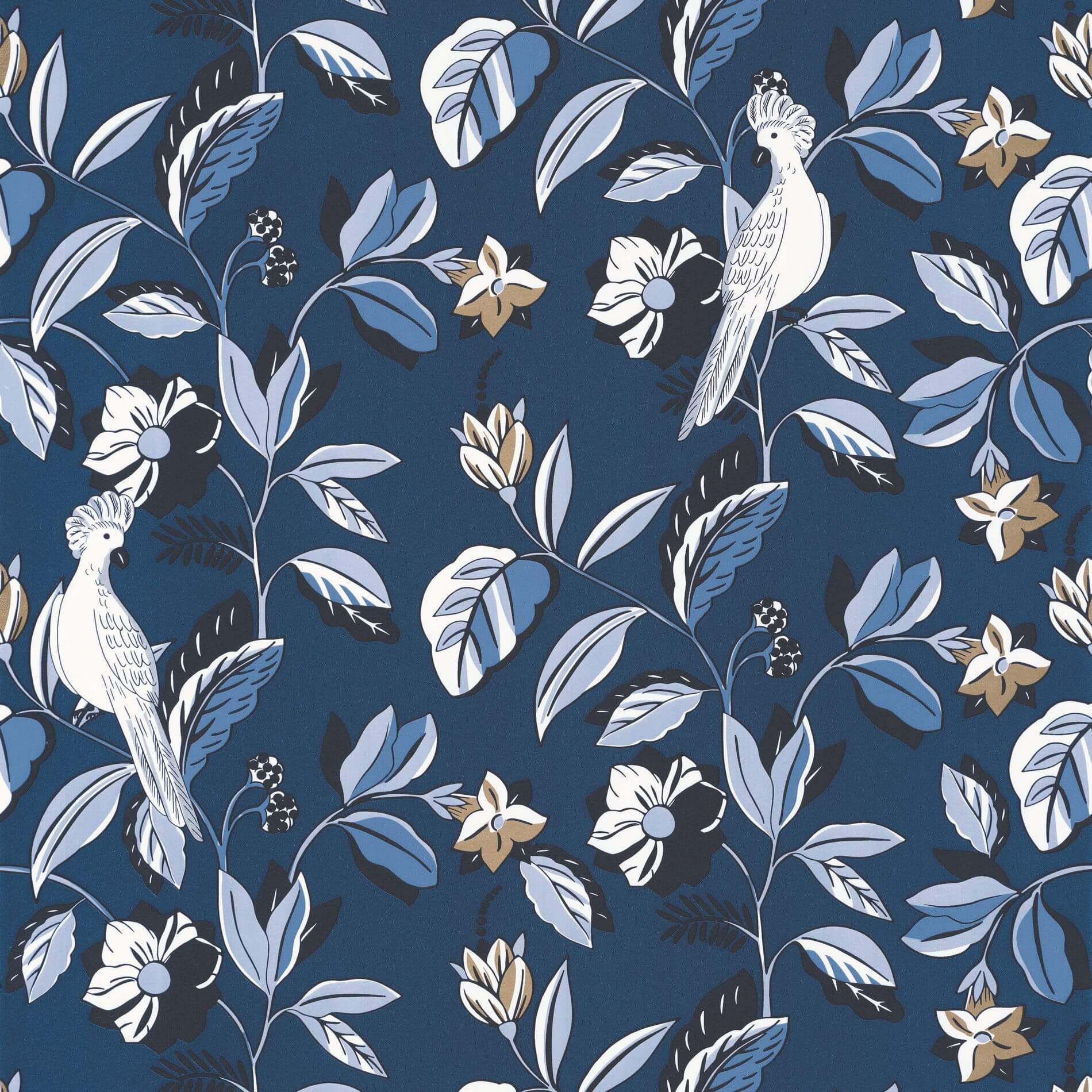 Tapeta w kwiaty i papugi Caselio ONB 102626220 Sweet Feathers Only Blue
