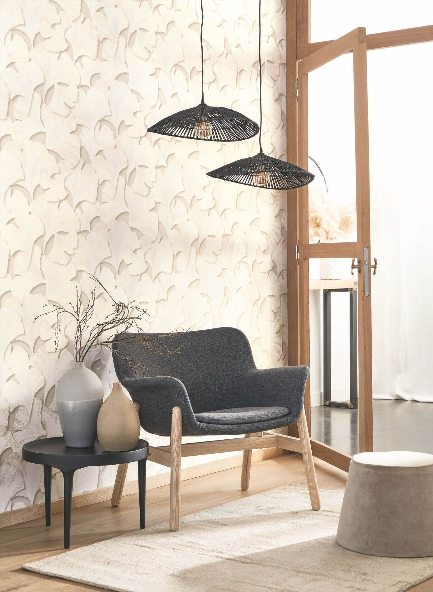 Tapeta w liście Miłorzębu Japońskiego Casadeco GINK 86241429 Biloba Ginkgo