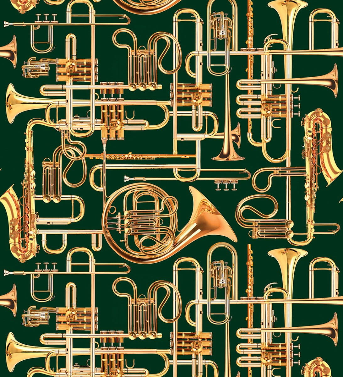 Tapeta labirynt z instrumentów dętych London Art 13TP 03 Donald Trumpet Luxury Shit Toiletpaper