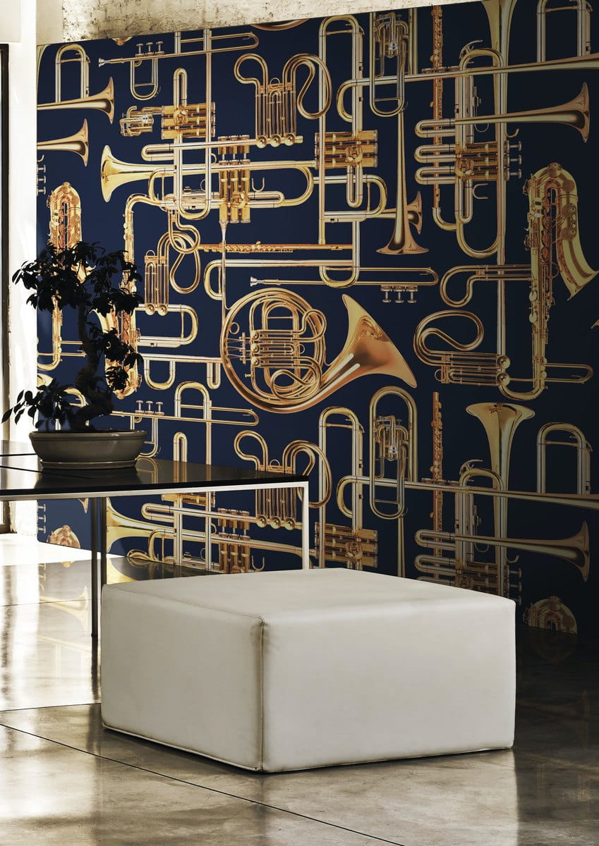 Tapeta labirynt z instrumentów dętych London Art 13TP 04 Donald Trumpet Luxury Shit Toiletpaper