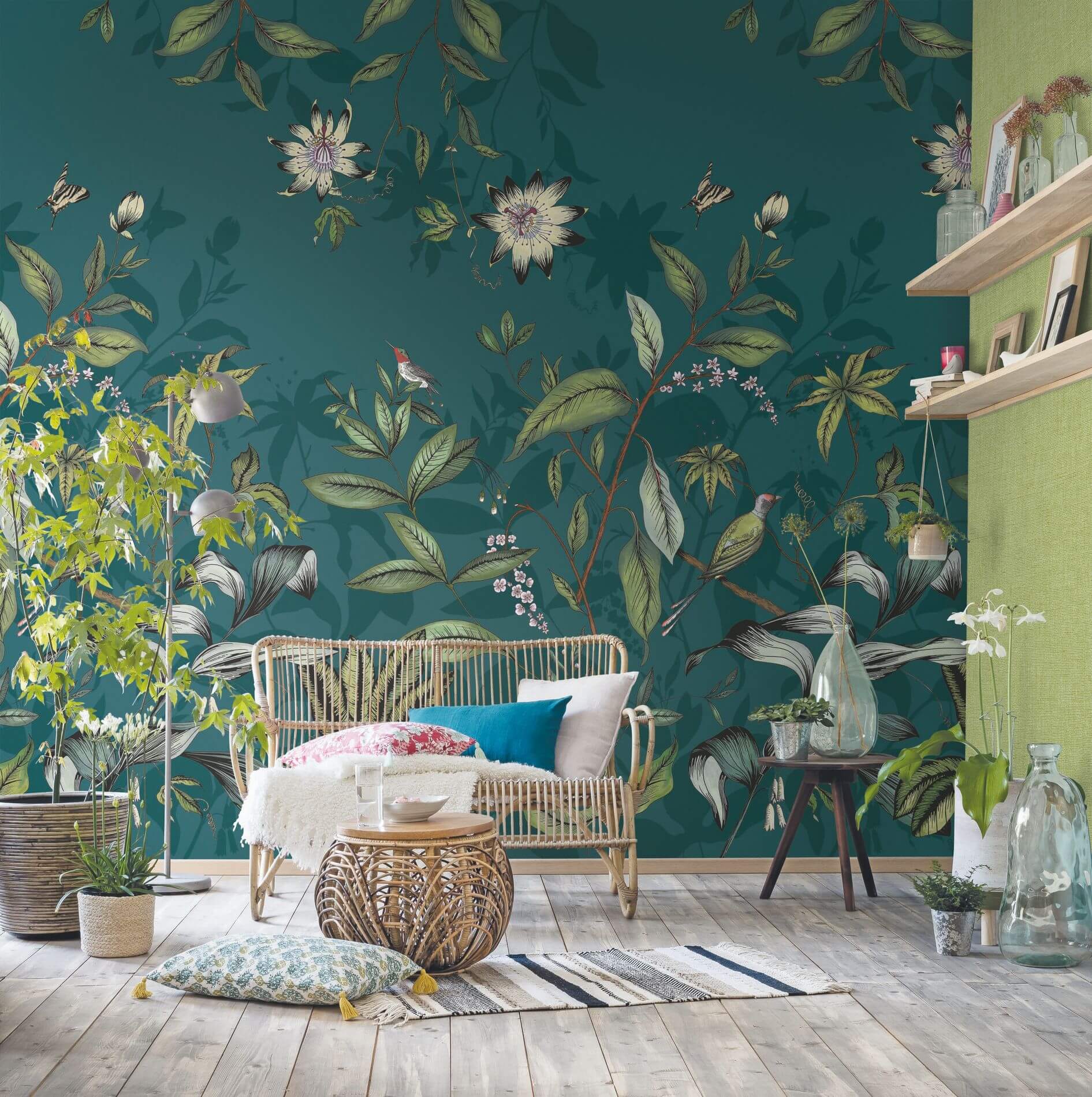 Mural tropikalne kwiaty i ptaki Casadeco BFM 87086808 Passiflore Beauty Full Image 2